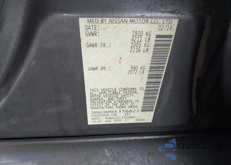 2014 Nissan Altima 2.5 S z USA, uszkodzony, nr VIN 1N4AL3AP0EN356621